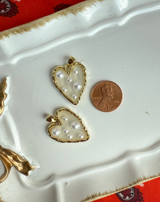 Large Pearl Heart Charm