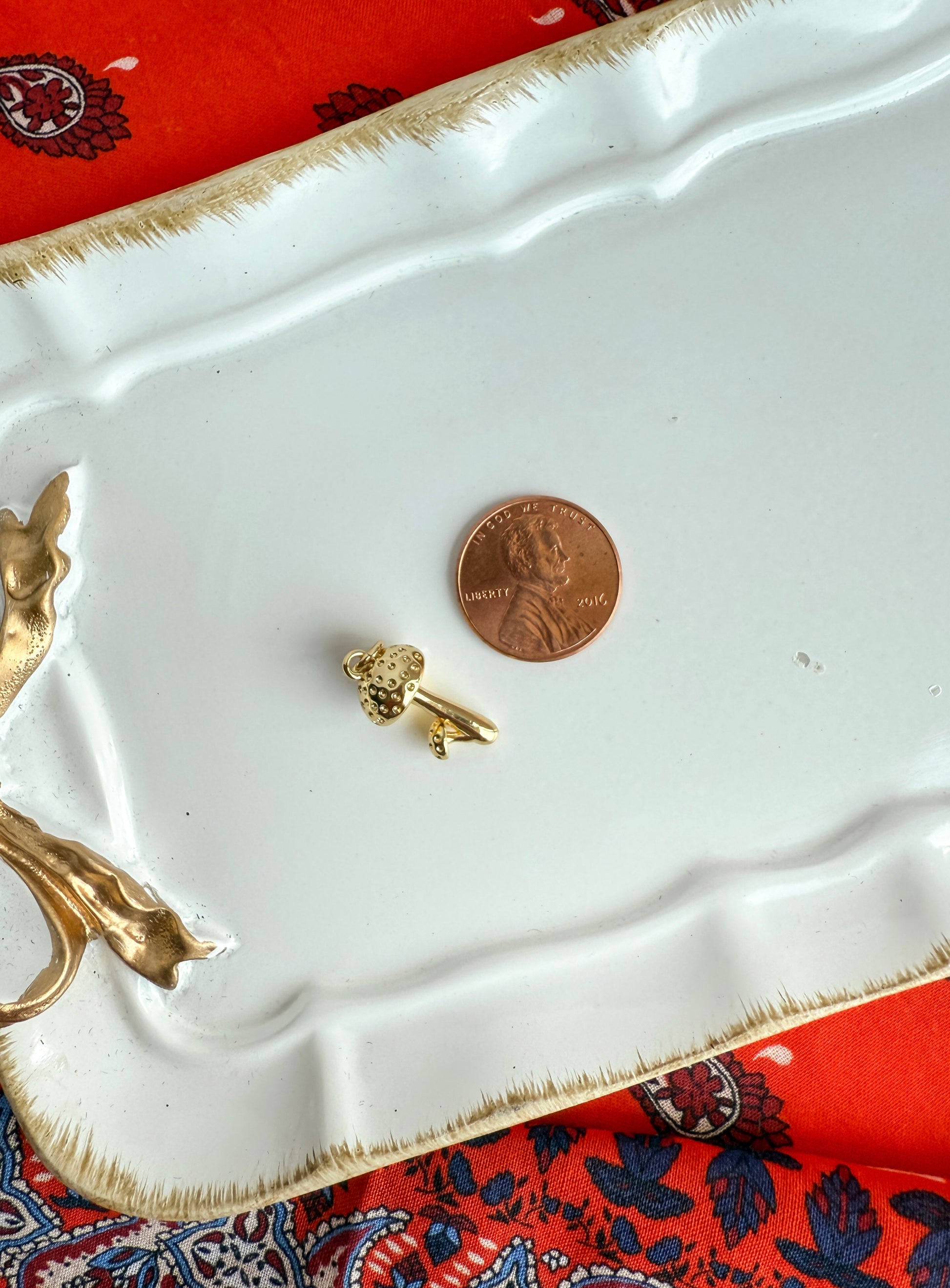 Gold mushroom charm