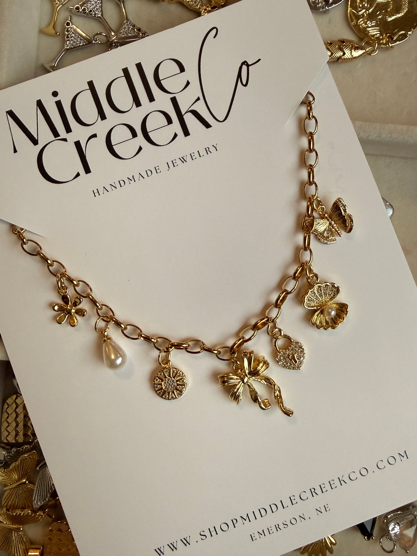 Gold Bow Charm Necklace