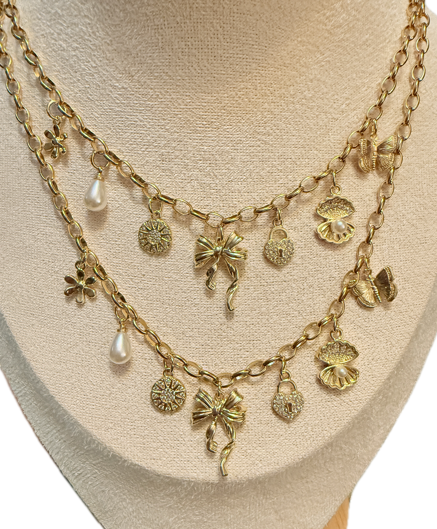 Gold Bow Charm Necklace